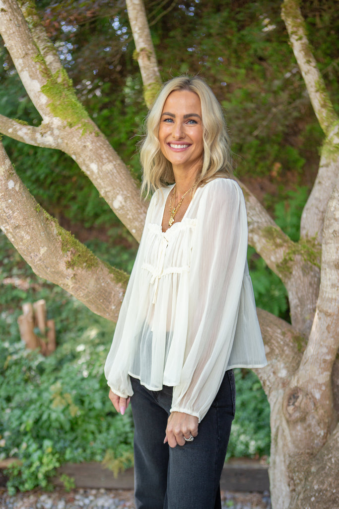 Sheer Long Sleeve Blouse - Cream