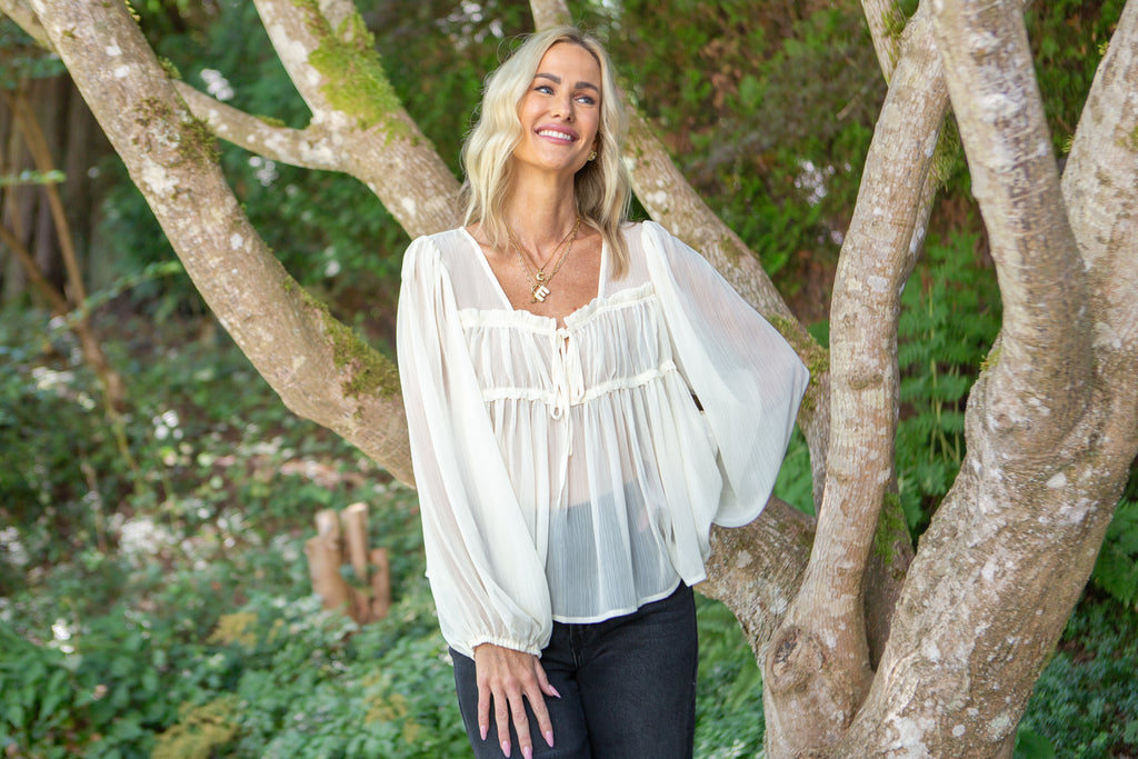 Sheer Long Sleeve Blouse - Cream