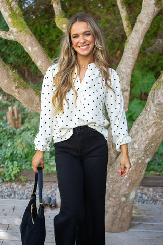 Button Up Blouse With Pocket - Cream