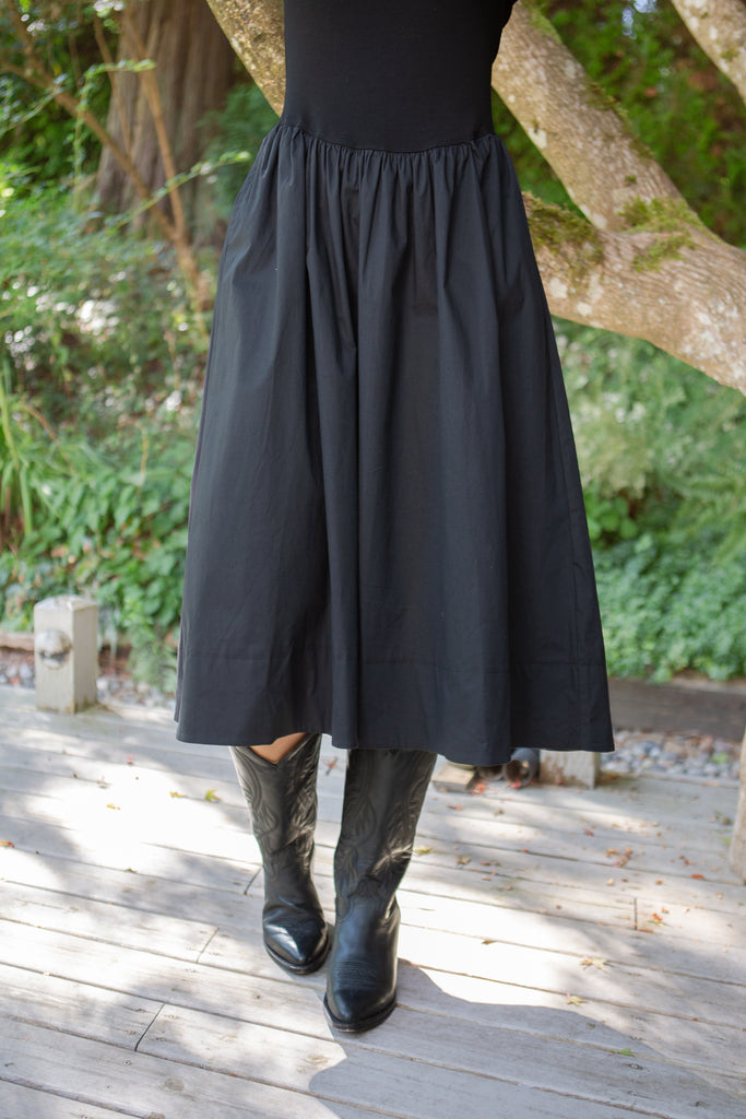 Mixed Material Poplin Dress - Black