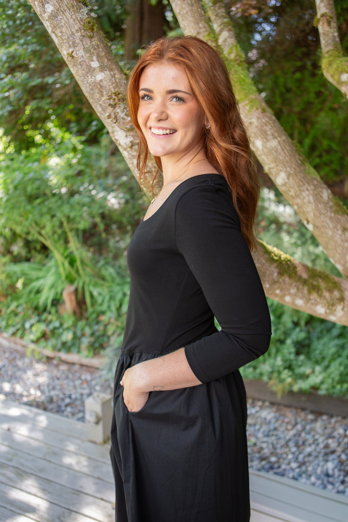 Mixed Material Poplin Dress - Black