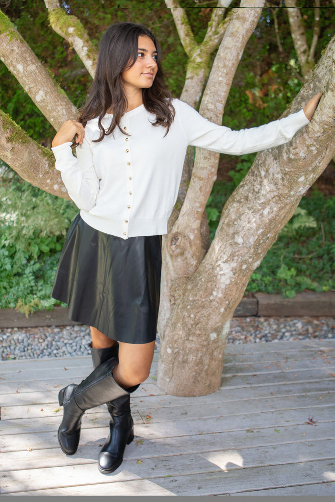 Pleated Faux Leather Mini - Black