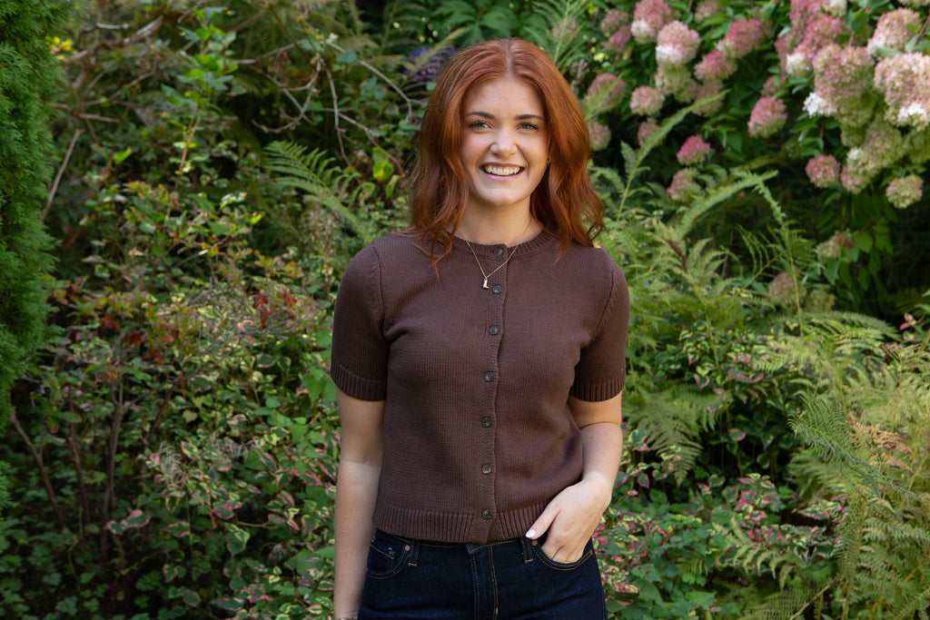 Short Sleeve Knit Cardigan - Brown