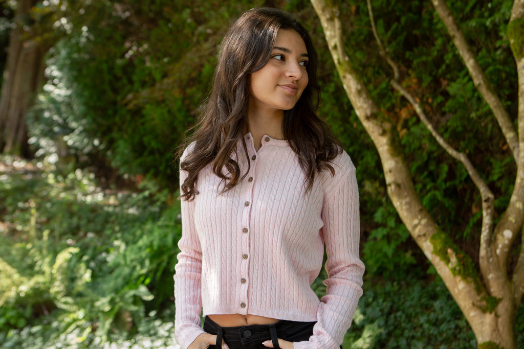 Cable Knit Lightweight Cardigan - Pink