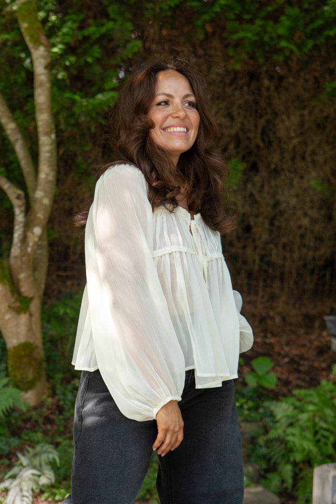 Sheer Long Sleeve Blouse - Cream