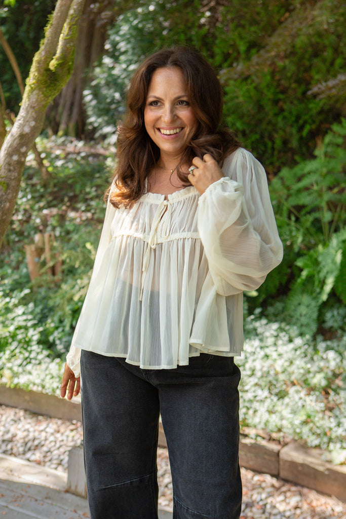 Sheer Long Sleeve Blouse - Cream