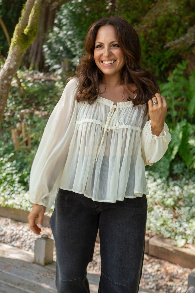 Sheer Long Sleeve Blouse - Cream