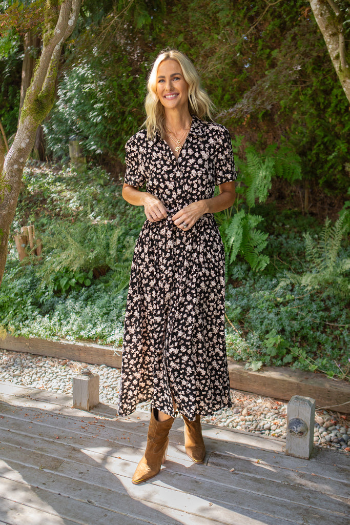 Short Sleeve Button Up Floral Shirt Dress