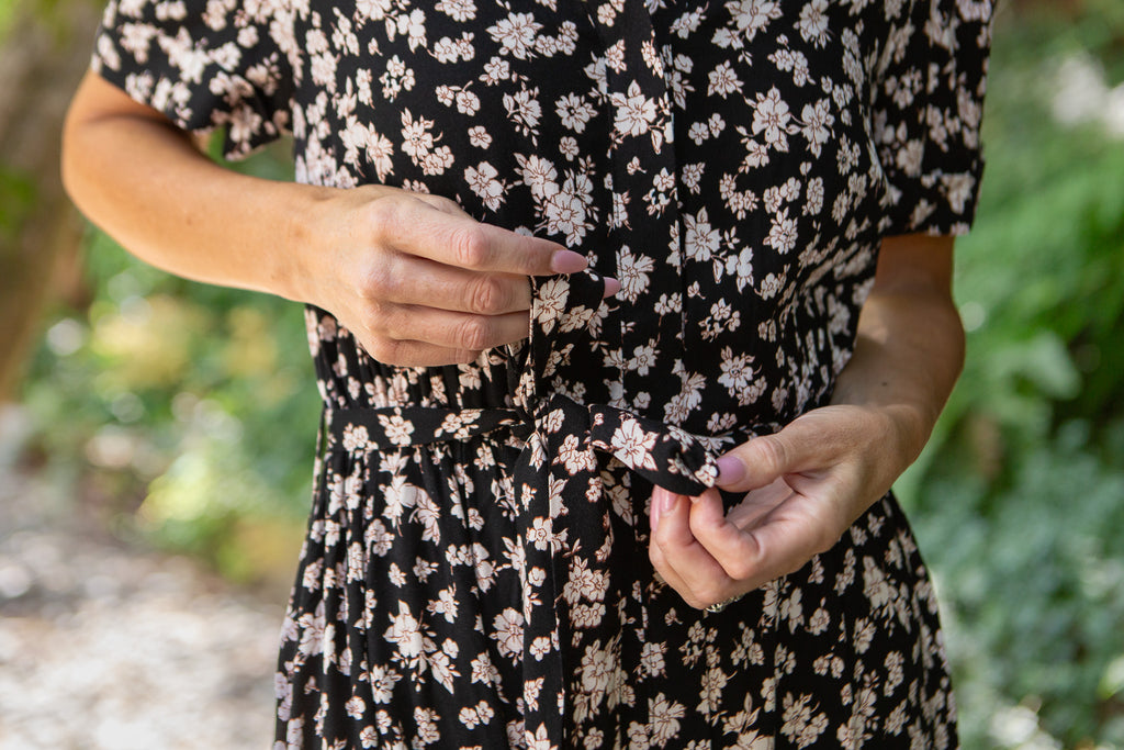 Short Sleeve Button Up Floral Shirt Dress