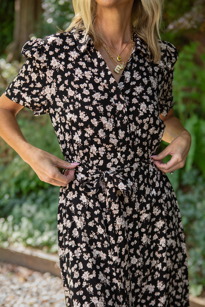 Short Sleeve Button Up Floral Shirt Dress
