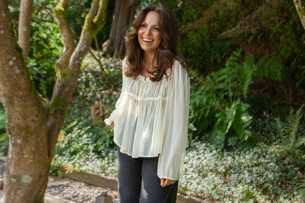 Sheer Long Sleeve Blouse - Cream