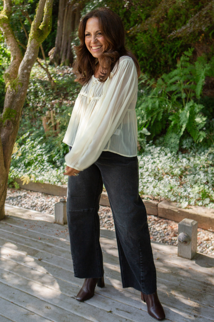 Sheer Long Sleeve Blouse - Cream