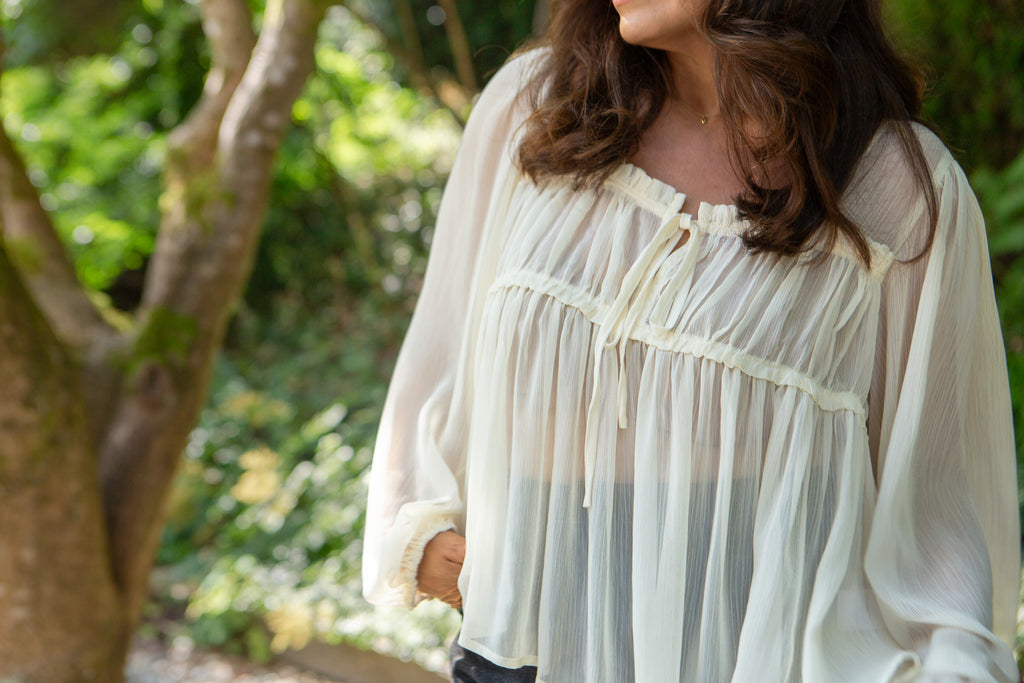 Sheer Long Sleeve Blouse - Cream