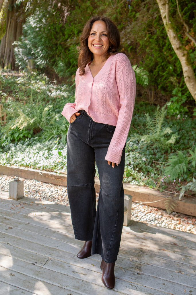 Button Up Cable Knit Cardigan - Pink