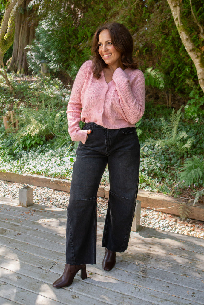 Button Up Cable Knit Cardigan - Pink