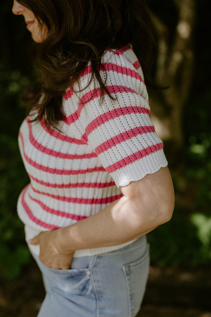 Scalloped Striped Shirt - Pink