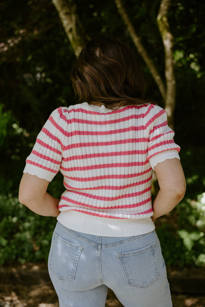 Scalloped Striped Shirt - Pink