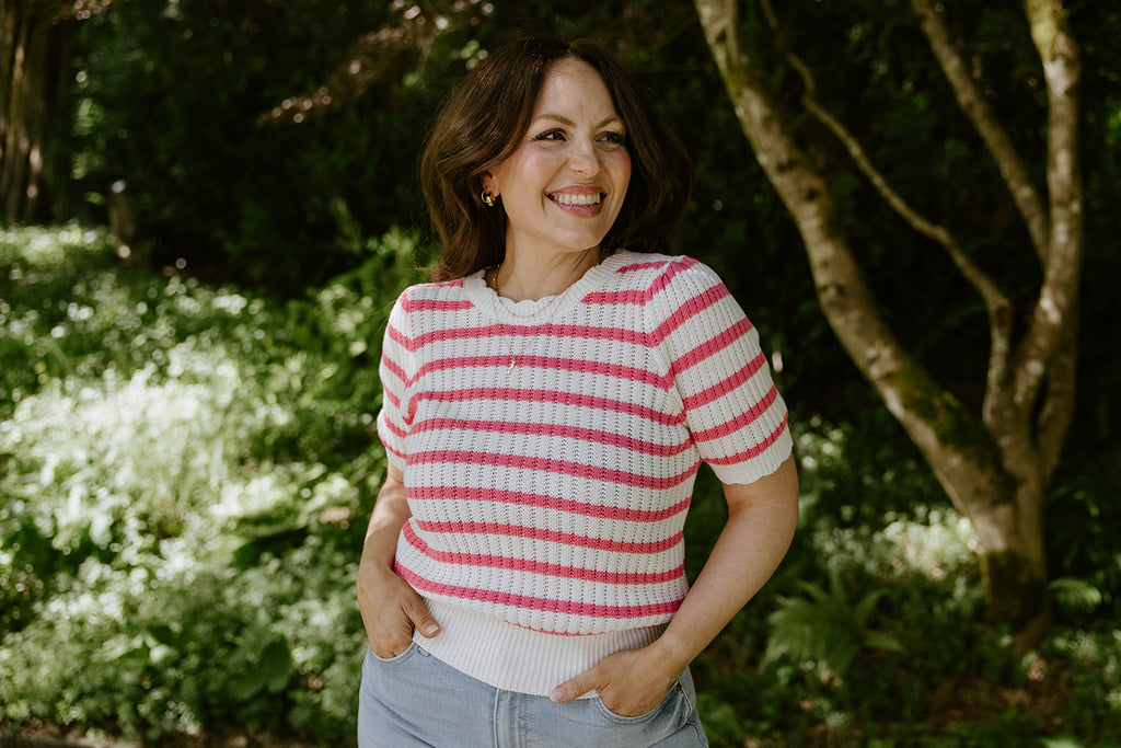 Scalloped Striped Shirt - Pink