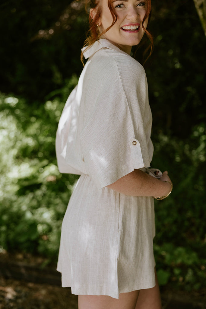 Button Up Linen Romper - Oat