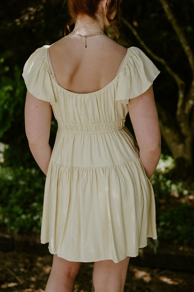 Shirred Flounce Mini Dress - Yellow