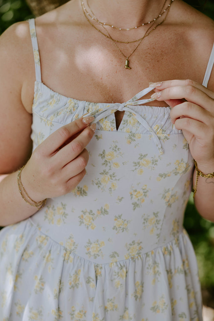 Floral Print Mini Dress - Blue