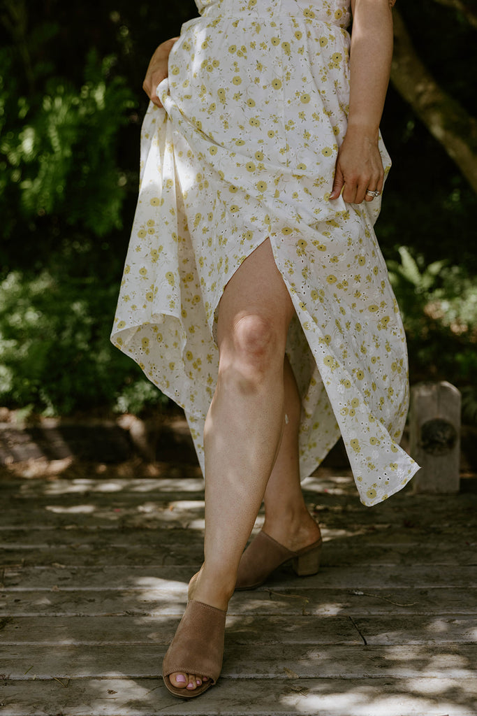 Floral Eyelet Corset Midi Dress - Yellow