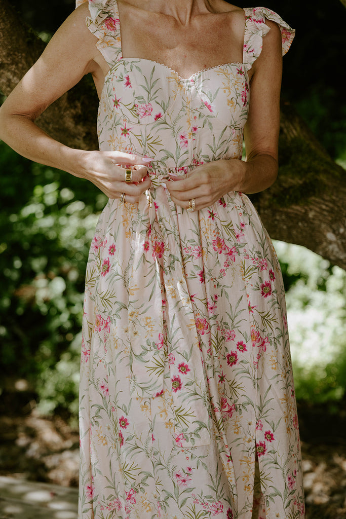 Floral Corset Midi Dress - Pink/Peach