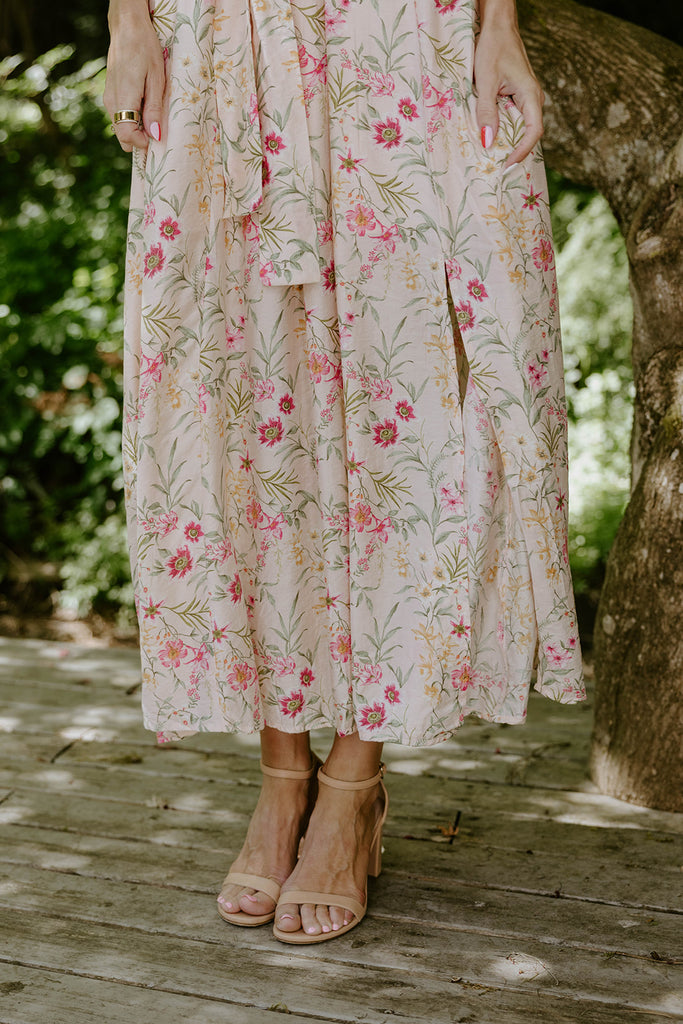 Floral Corset Midi Dress - Pink/Peach
