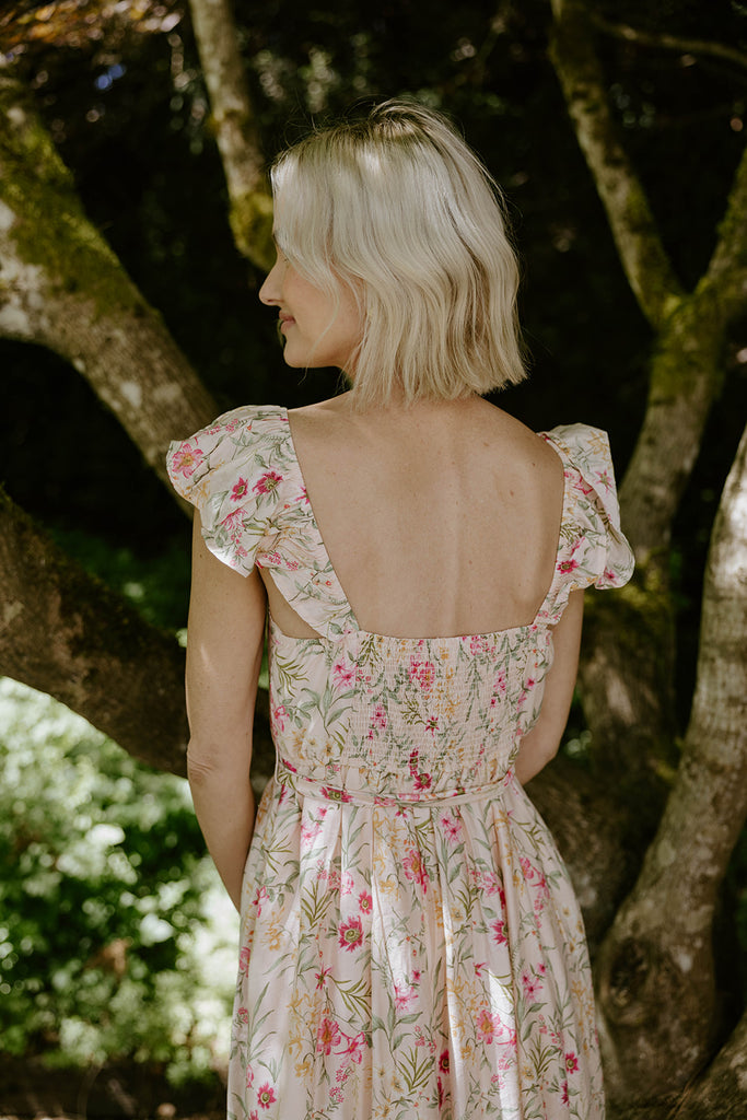 Floral Corset Midi Dress - Pink/Peach
