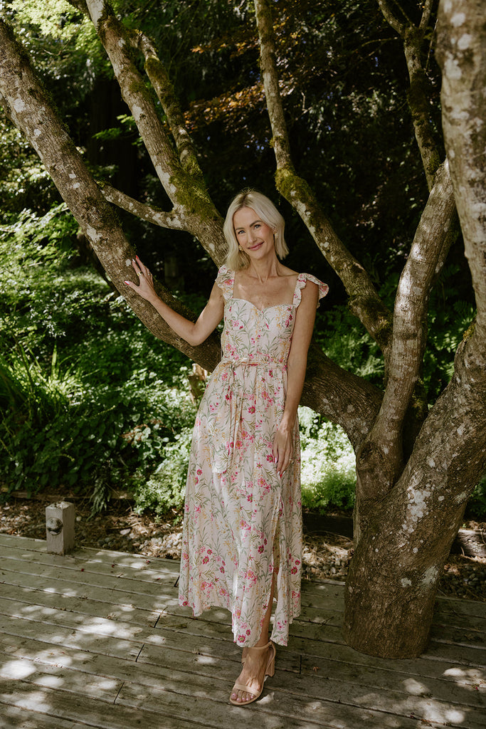Floral Corset Midi Dress - Pink/Peach
