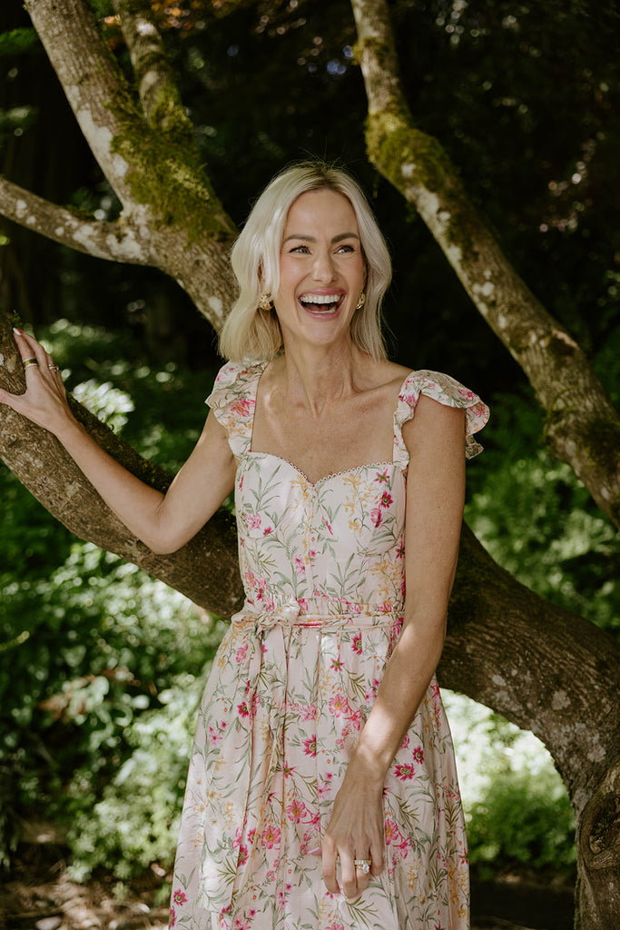 Floral Corset Midi Dress - Pink/Peach
