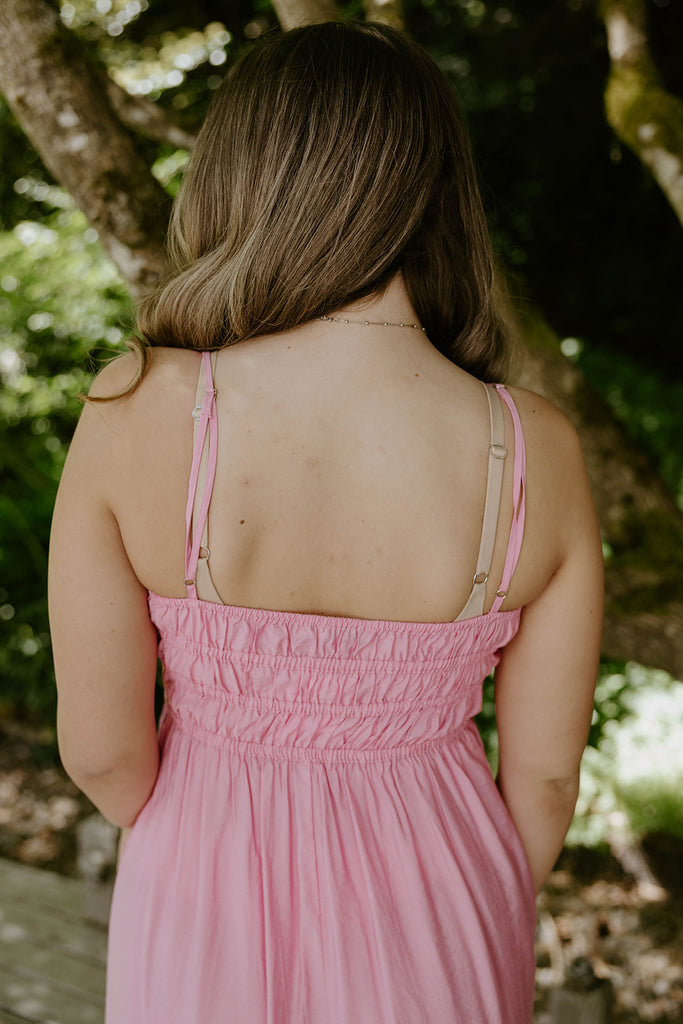 Lightweight Ruched Top Midi Dress - Pink