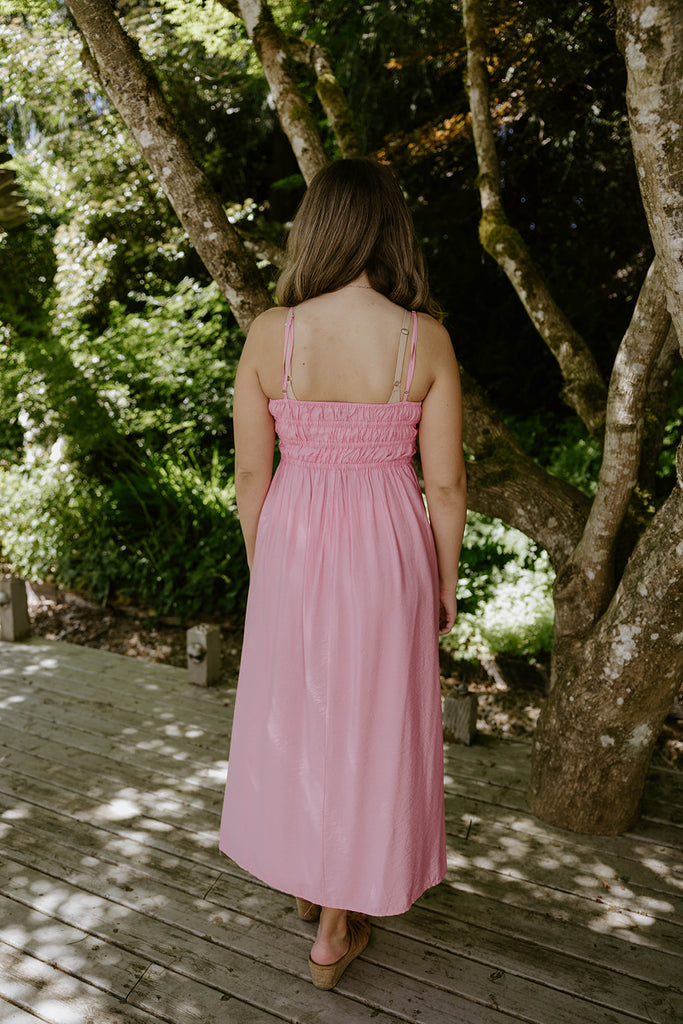 Lightweight Ruched Top Midi Dress - Pink
