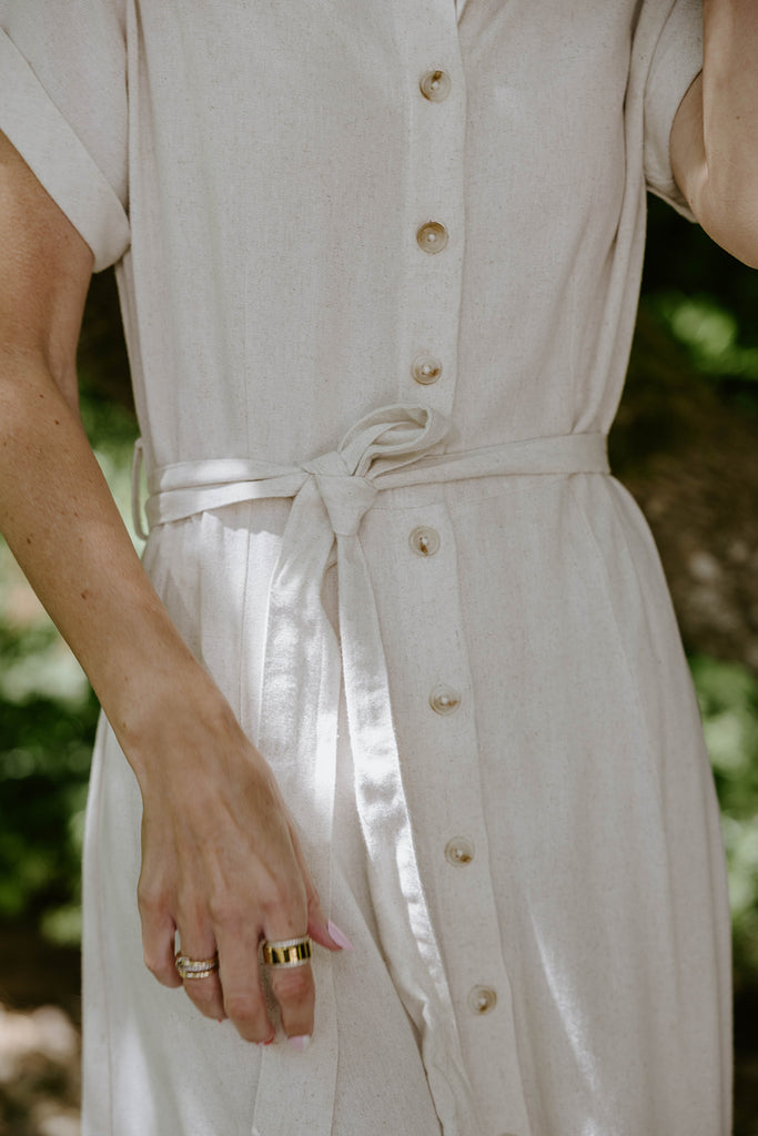 Button Down Midi Shirt Dress - Oat