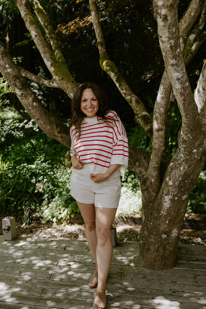 Red Boxy Striped Knit
