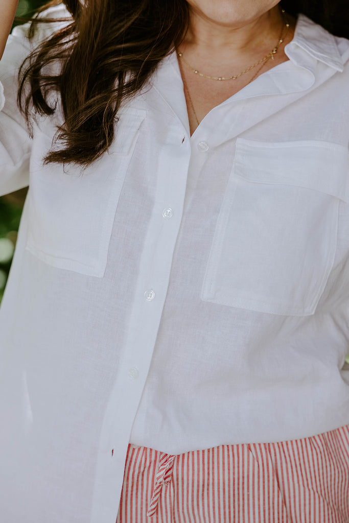 Classic Linen Button Up - White