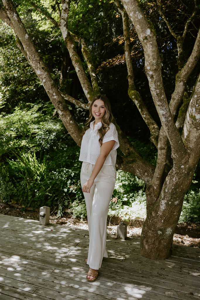 White Eyelet Button Up