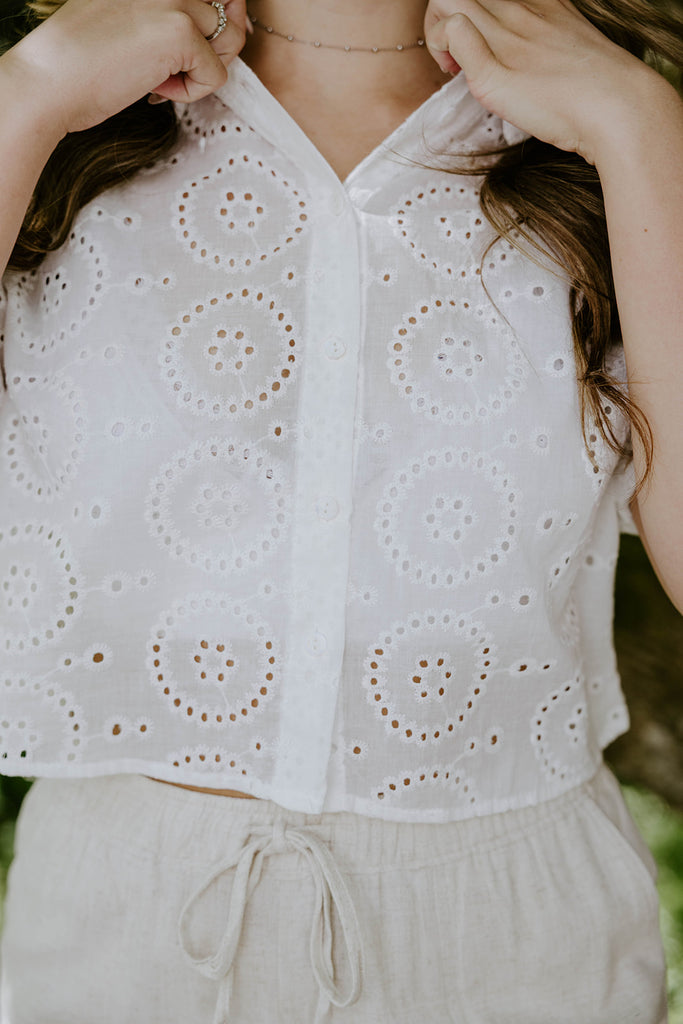 White Eyelet Button Up