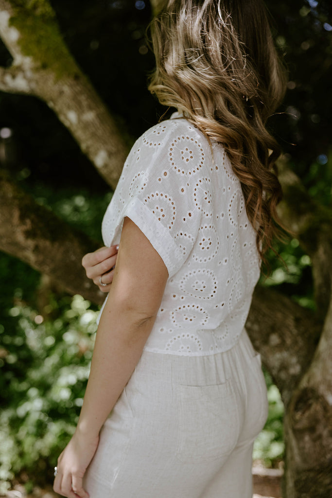 White Eyelet Button Up