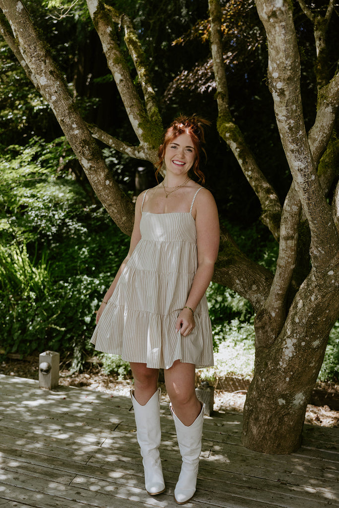 Striped Sun Dress - Taupe