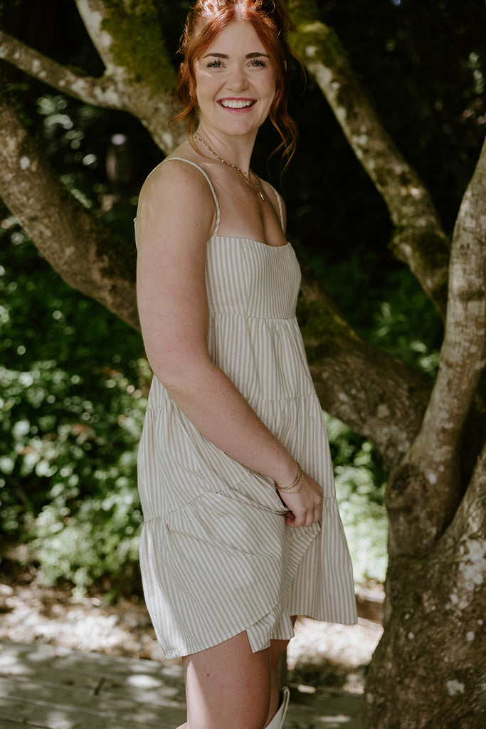 Striped Sun Dress - Taupe