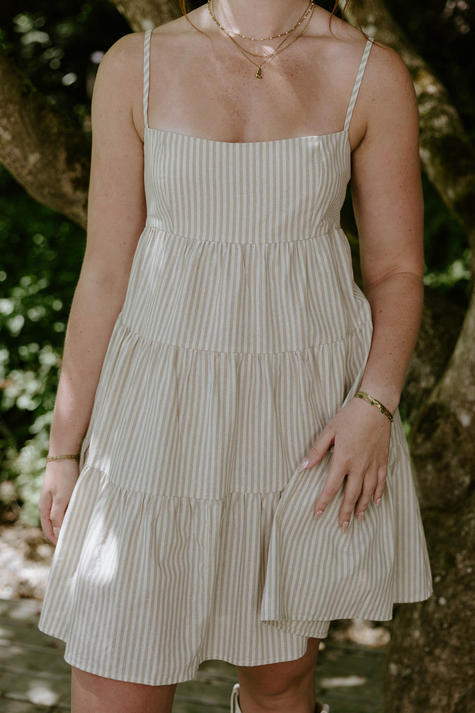 Striped Sun Dress - Taupe