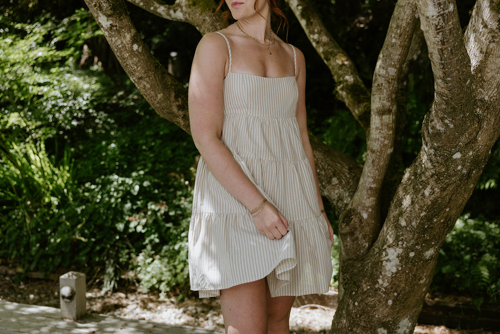 Striped Sun Dress - Taupe