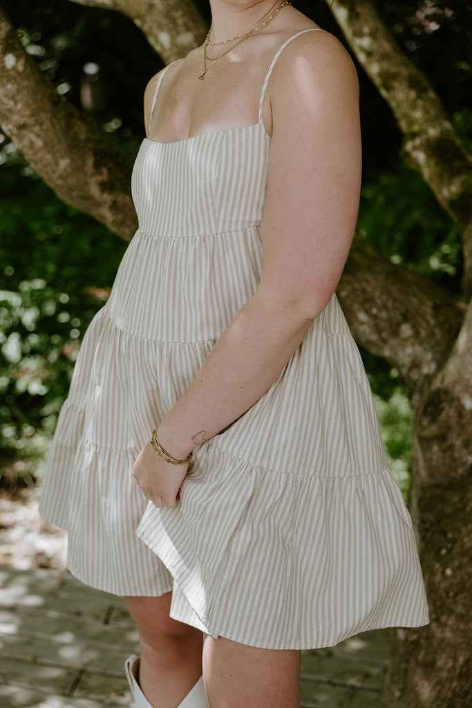 Striped Sun Dress - Taupe