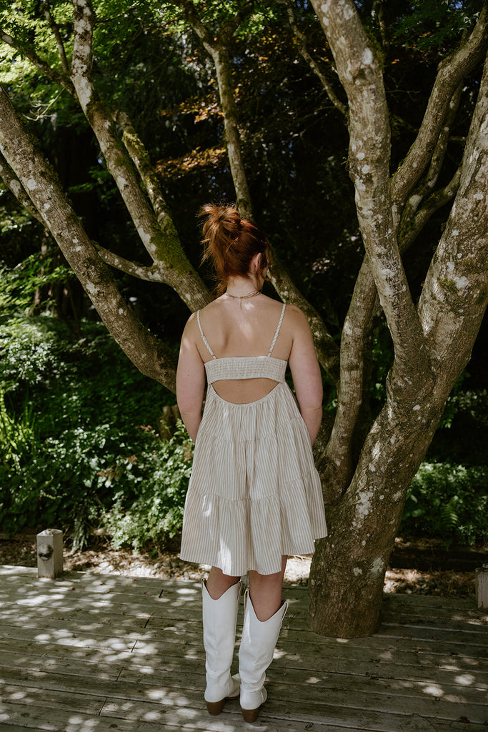Striped Sun Dress - Taupe