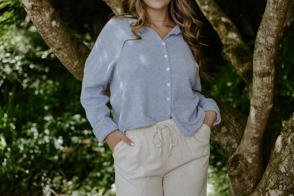 Lightweight Button Up Cardigan - Sky Blue