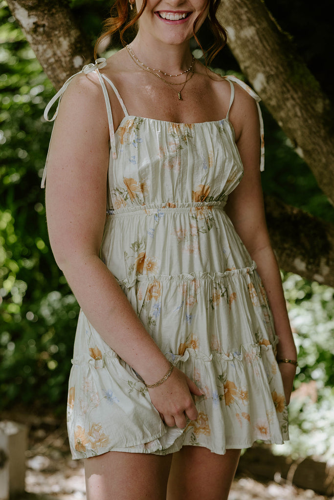 Floral Dress With Back Tie - Sage
