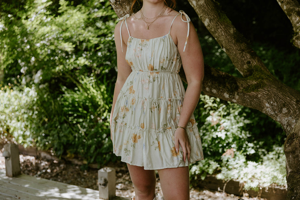 Floral Dress With Back Tie - Sage