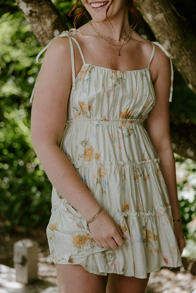 Floral Dress With Back Tie - Sage
