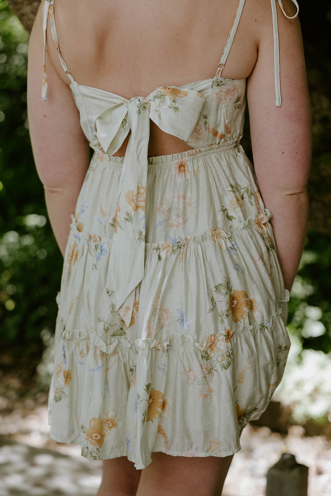 Floral Dress With Back Tie - Sage